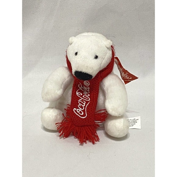 Coca-Cola White Polar Bear Red Scarf 4” Mini Plush Stuffed Animal Christmas 2021 - Picture 1 of 5